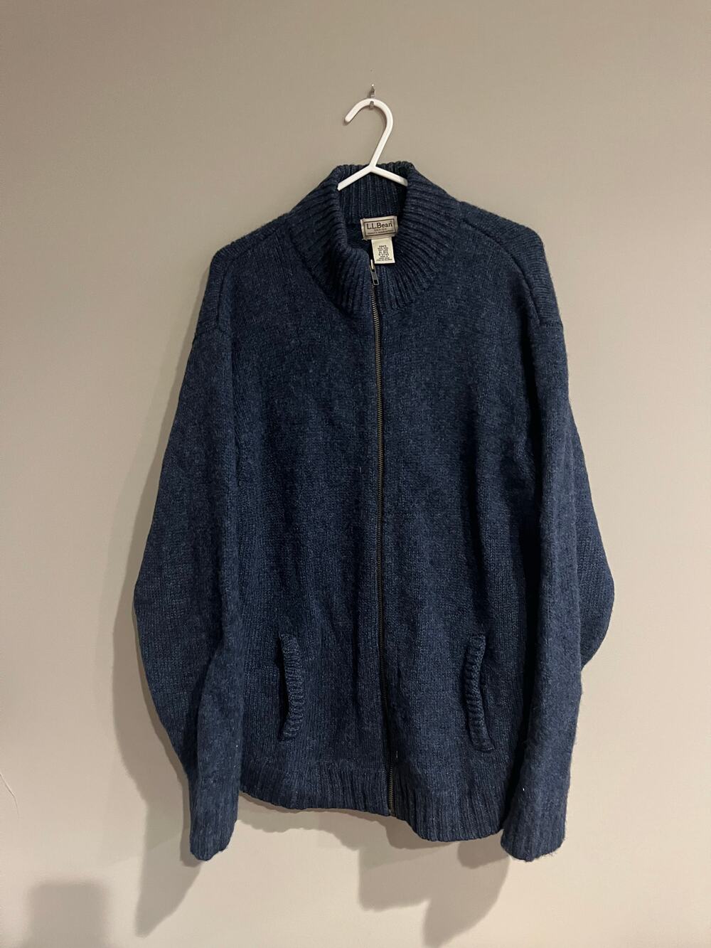 Vintage LL Bean Full Zip Sweater Made in Hong Kong 100% Shetland Wool Men's XL